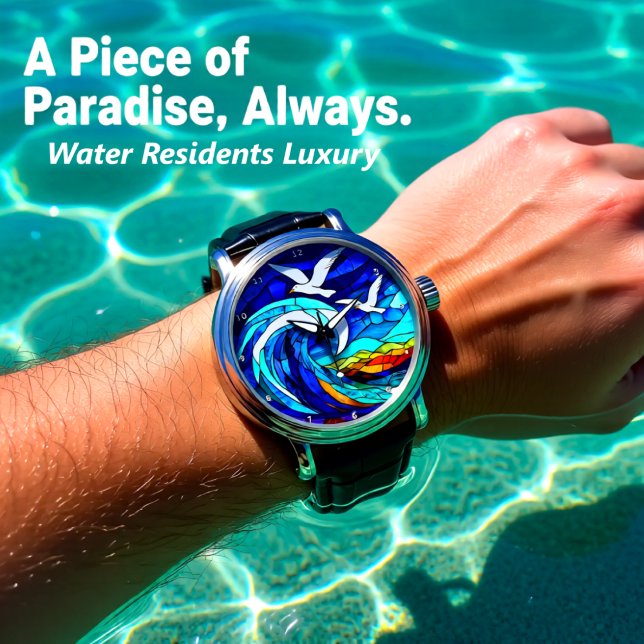 Coastal Skies Stained Glass Seas Seagull Ocean Horloge (Creator heeft geüpload)