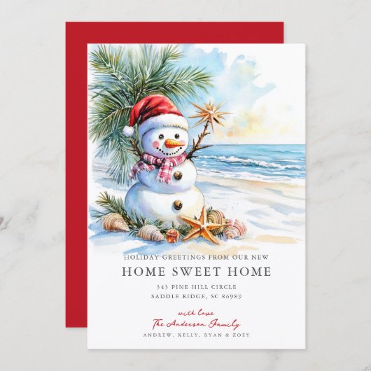 Coastal Snowman Home Sweet Home Card Aankondiging (Voorkant / Achterkant)