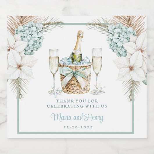 Coastal Sparking Wine Toast | Beach Wedding Sparkling Wijnetiket (Enkel label)