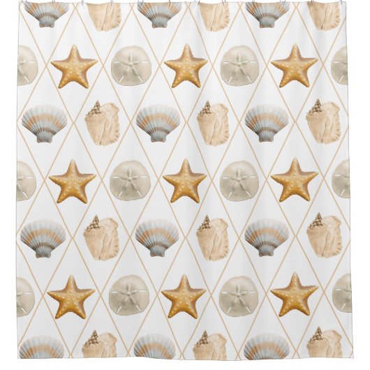 Coastal Starfish and Seashells Douchegordijn (Voorkant)