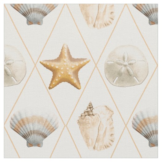 Coastal Starfish and Seashells Stof (Close Up)