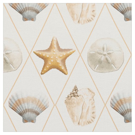 Coastal Starfish and Seashells Stof (Close Up)