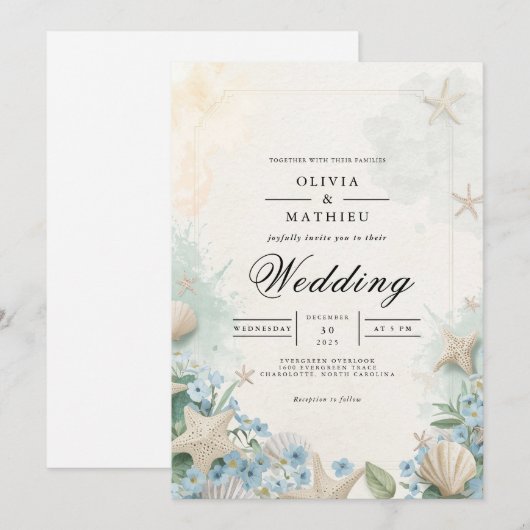 Coastal Starfish Beach Wedding Kaart (Voorkant / Achterkant)