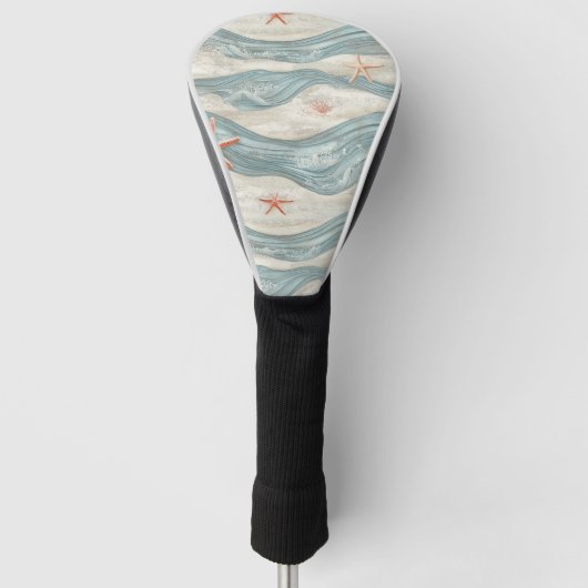 Coastal Starfish on Aqua Sand Waves Pattern (7) Golfheadcover (Voorkant)