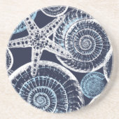 Coastal Starfish Shell Blue White Coaster Zandsteen Onderzetter (Voorkant)