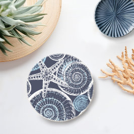 Coastal Starfish Shell Blue White Coaster Zandsteen Onderzetter