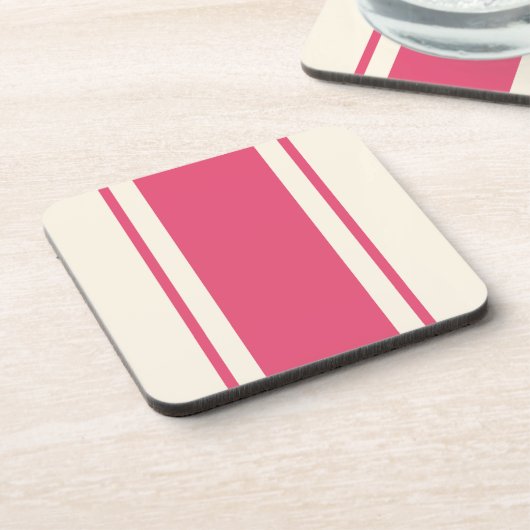 Coastal Stripe Coaster - Raspberry & Cream Bier Onderzetter (Linkerzijde)