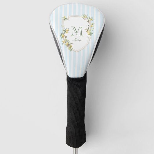 Coastal Stripe Lemon Monogram Golf Head Cover (Voorkant)