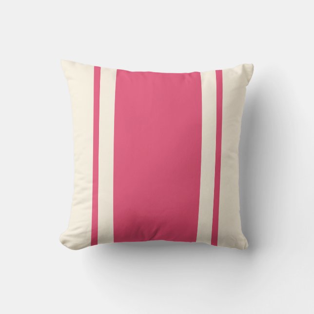 Coastal Stripe Throw Pillow – Raspberry & Cream Kussen (Voorkant)