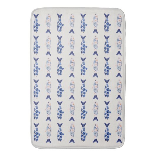 Coastal Style Blue Fish Pattern Shower Curtain Badmat (Voorkant Verticaal)