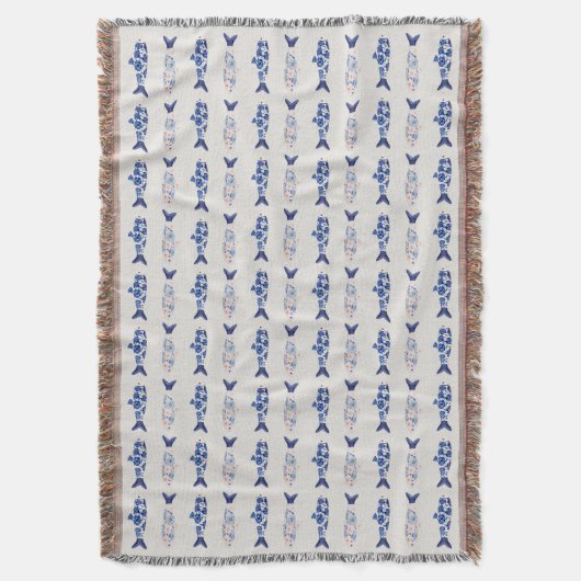 Coastal Style Blue Fish Pattern Shower Curtain Deken (Voorkant Verticaal)