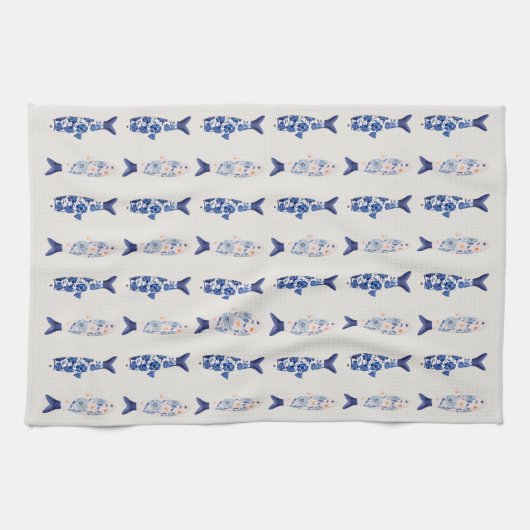 Coastal Style Blue Fish Pattern Shower Curtain Theedoek (Horizontaal)