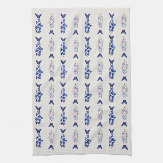 Coastal Style Blue Fish Pattern Shower Curtain Theedoek (Verticaal)