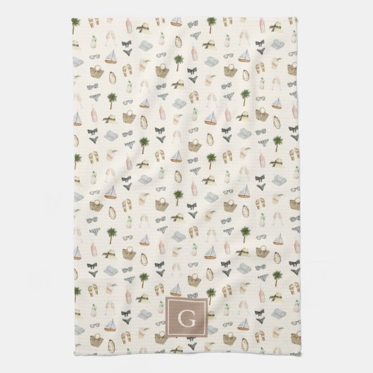 Coastal Summer Getaway Monogram Theedoek (Verticaal)