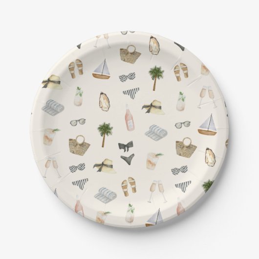 Coastal Summer Icons Pattern Papieren Bordje (Voorkant)