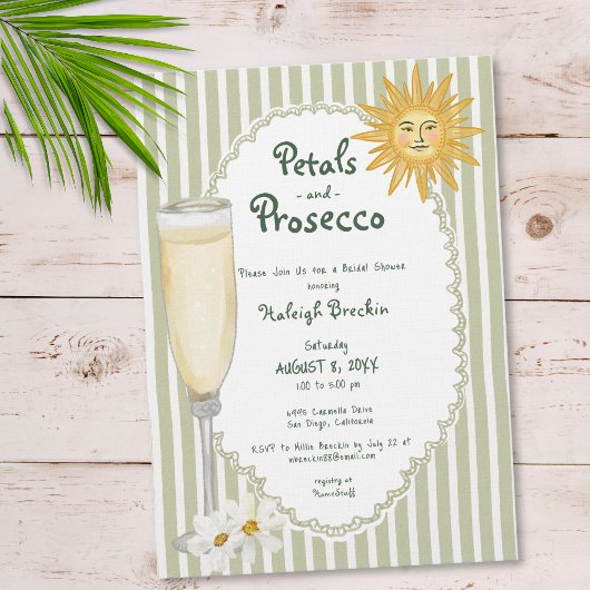 Coastal Sun Palm Petals & Prosecco Bridal Shower Kaart