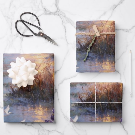 Coastal Sunset Iris & Egret Wrapping Paper (Voorkant)