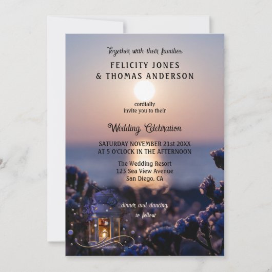 Coastal Sunset Winter Wedding Invitation Kaart (Voorkant)