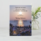 Coastal Sunset Winter Wedding Invitation Kaart (Staand voorkant)