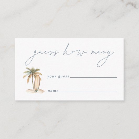 Coastal Surf Baby shower Guessing Game Kaart (Voorkant)