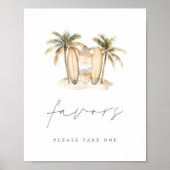 Coastal Surf Theme Baby shower Favors Sign Poster (Voorkant)