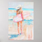 Coastal Surfer Cowgirl Olieverf Print (Voorkant)