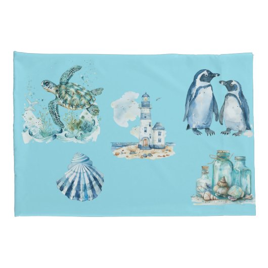 Coastal symphony in pastel blue kussensloop (Achterkant-Rechts)