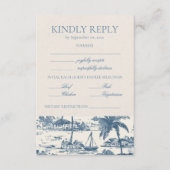 Coastal Toile Klassiek Schrift Stofblauw RSVP Kaartje (Voorkant)
