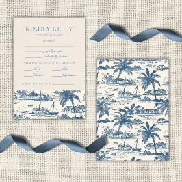 Coastal Toile Klassiek Schrift Stofblauw RSVP Kaartje