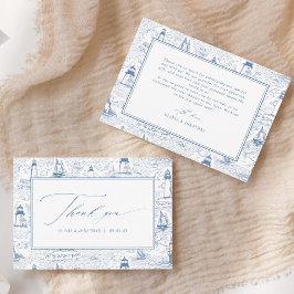 Coastal Toile Lighthouse Blue Wedding Bedankkaart