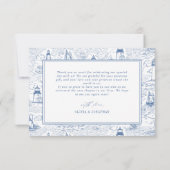 Coastal Toile Lighthouse Blue Wedding Bedankkaart (Achterkant)
