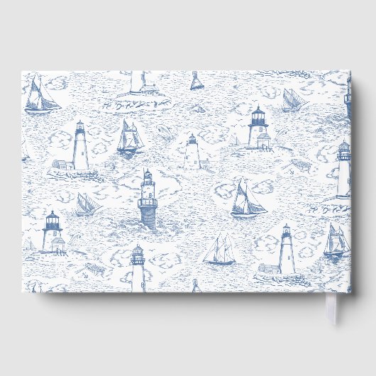 Coastal Toile Lighthouse Blue Wedding Gastenboek (Achterkant)