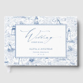 Coastal Toile Lighthouse Blue Wedding Gastenboek (Voorkant)