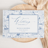 Coastal Toile Lighthouse Blue Wedding Gastenboek