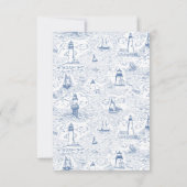 Coastal Toile Lighthouse Blue Wedding RSVP Kaartje (Achterkant)