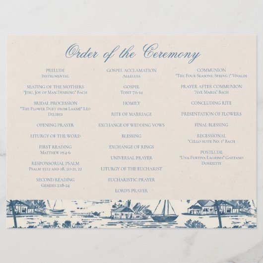 Coastal Toile Nautical Pattern Wedding Ceremony Flyer (Voorkant)
