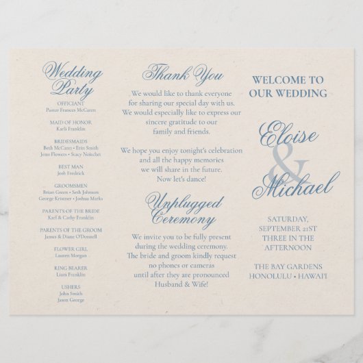 Coastal Toile Nautical Pattern Wedding Ceremony Flyer (Achterkant)