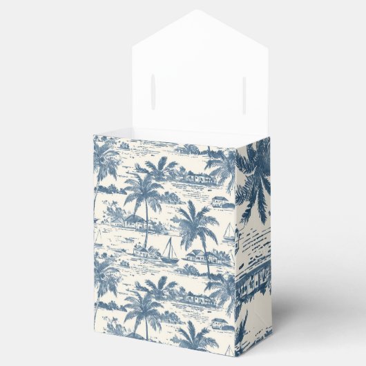 Coastal Toile Pattern Dusty Blue Wedding Bedankdoosjes (Geopend)