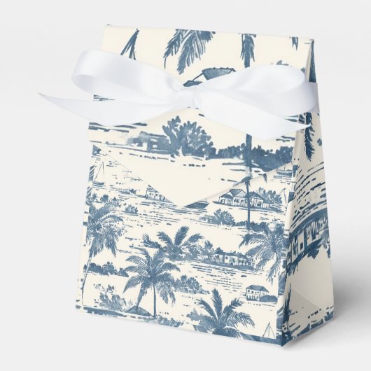 Coastal Toile Pattern Dusty Blue Wedding Bedankdoosjes (Voorkant Zijde)