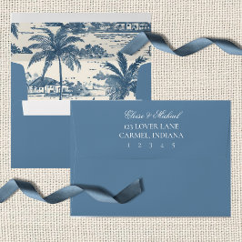 Coastal Toile Pattern Dusty Blue Wedding Envelop