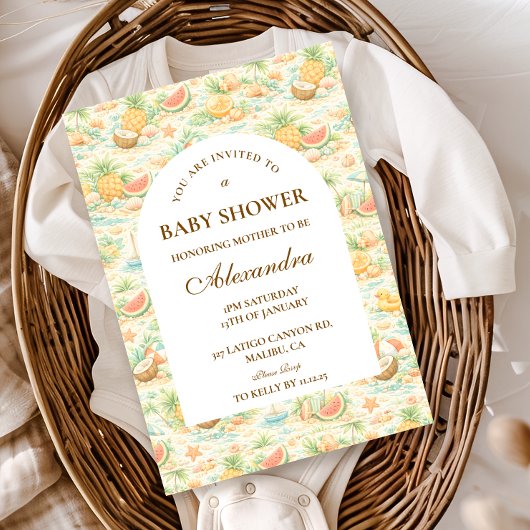 Coastal Tropical Fruits Baby Shower Kaart