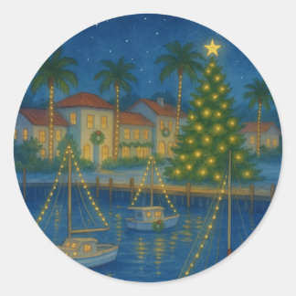 Coastal Tropics kerst Kaart Ronde Sticker