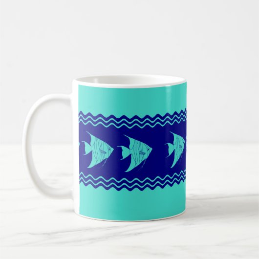Coastal Turquoise Blue Angelfish Stripe Koffiemok (Links)