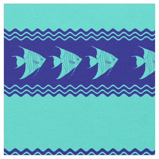 Coastal Turquoise Blue Angelfish Stripe Stof (Close Up)