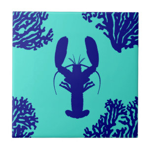 Coastal Turquoise Blue Lobster Pattern Tegeltje