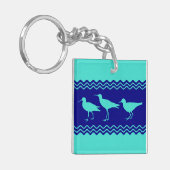 Coastal Turquoise Blue Sandpiper Birds Pattern Sleutelhanger (Voorkant Links)