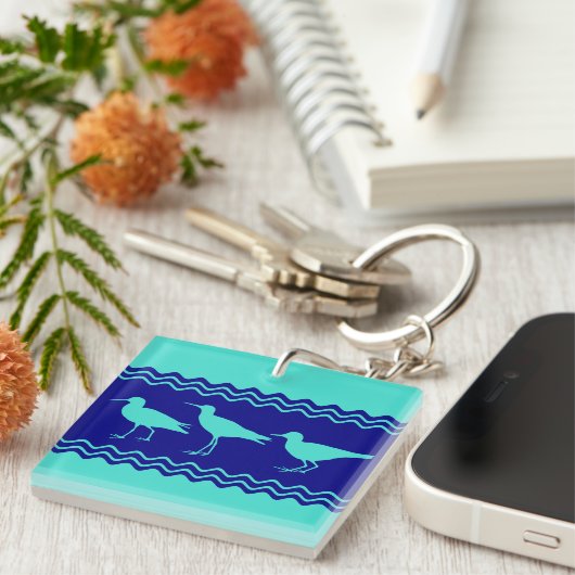 Coastal Turquoise Blue Sandpiper Birds Pattern Sleutelhanger (Voorkant Rechts)