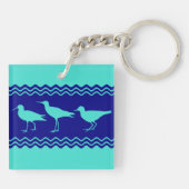 Coastal Turquoise Blue Sandpiper Birds Pattern Sleutelhanger (Achterkant)