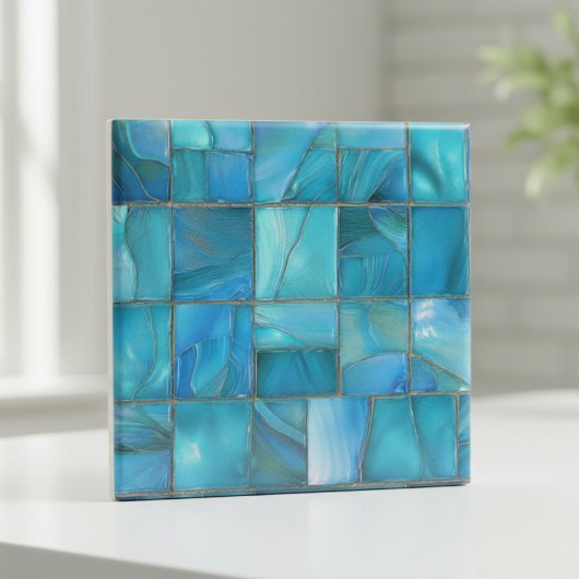 Coastal Turquoise Glass Mosaic Tegeltje