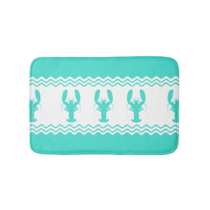 Coastal Turquoise White Lobster Stripe Badmat